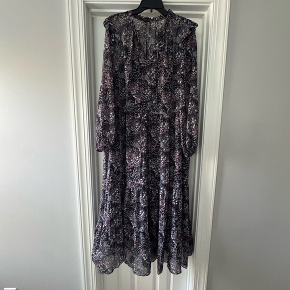 Julia Jordan Black and Gray Ruffled Tiered Long Sleeve Dress Size 16 - Picture 3 of 7